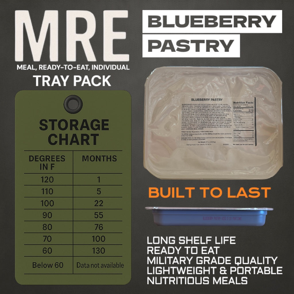 Military MRE Tray Pack, Blueberry Pastry, Ready to Eat