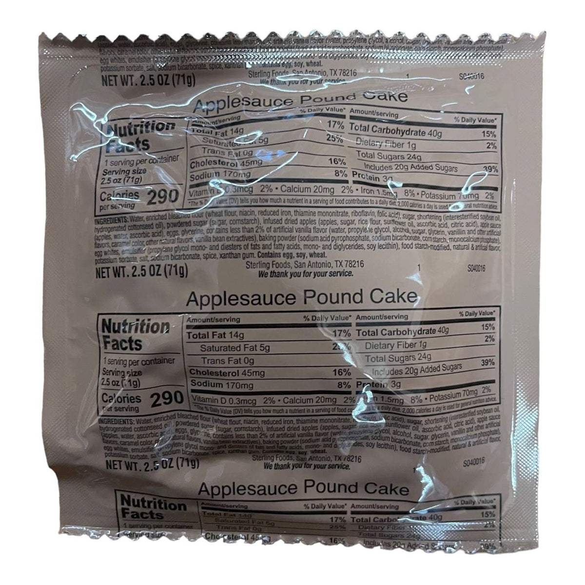 BULK MRE Dessert - 100 packs of Applesauce Pound Cake