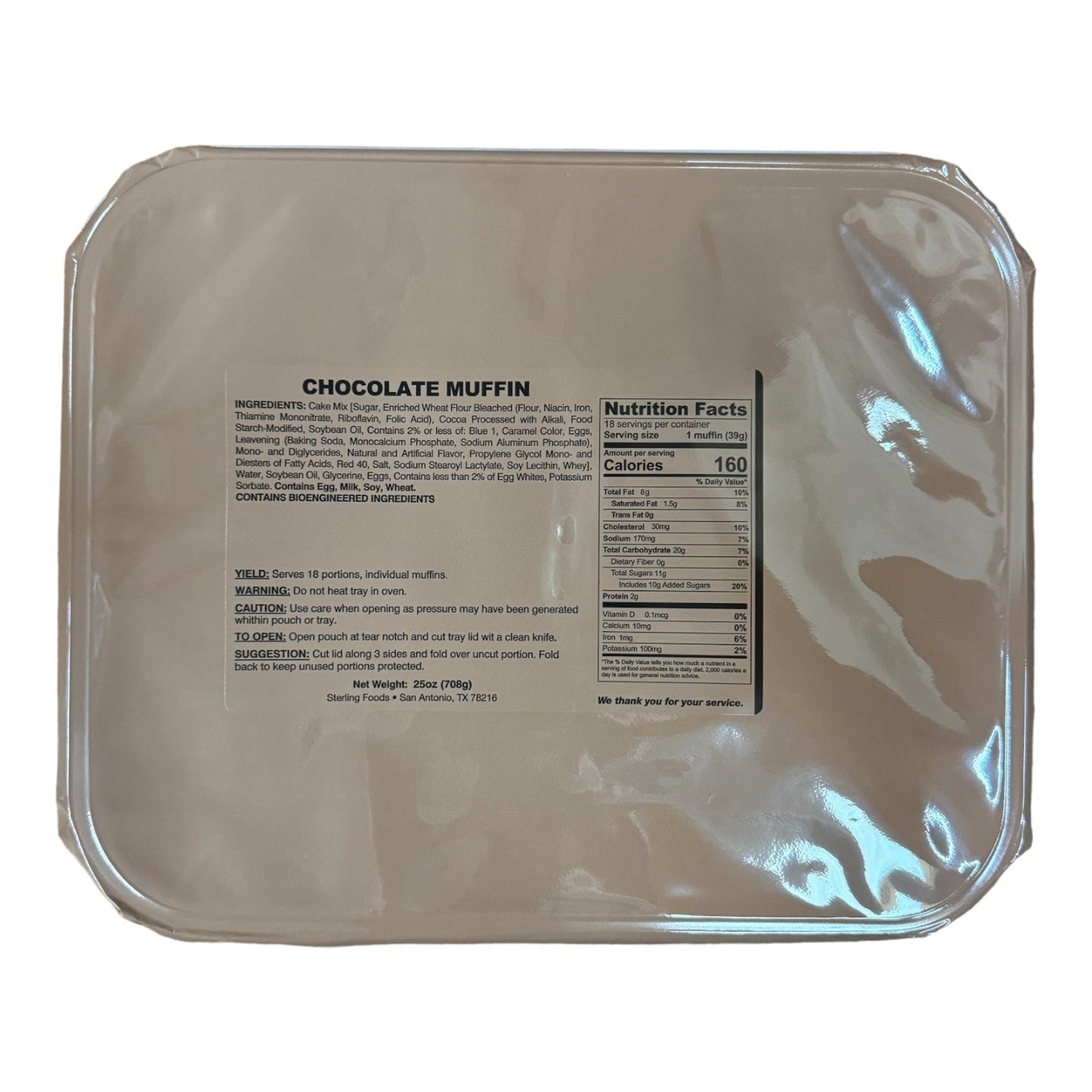BULK 12 x Tray Packs, Military MRE Chocolate Muffin, Ready to Eat