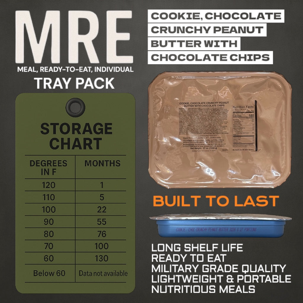 Military MRE Tray Pack, Peanut Butter Cookies with Chocolate Chips
