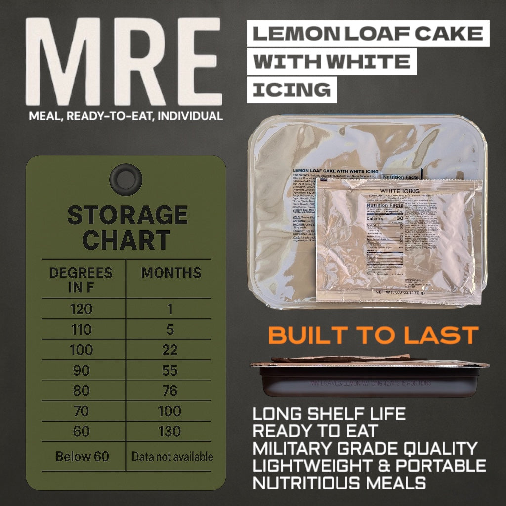 Military MRE Tray Pack, Lemon Loaf with White Icing, Ready to Eat