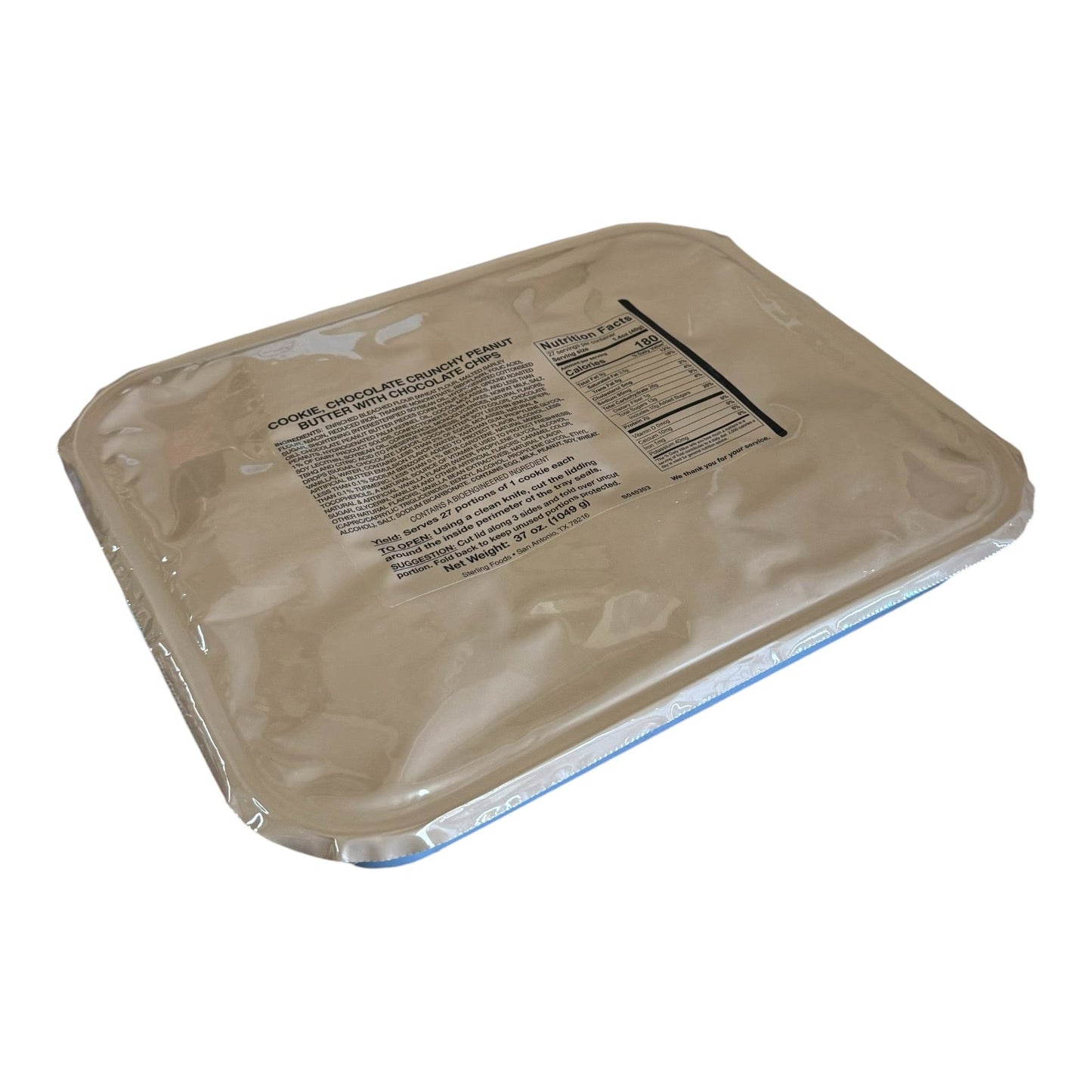 Military MRE Tray Pack, Peanut Butter Cookies with Chocolate Chips