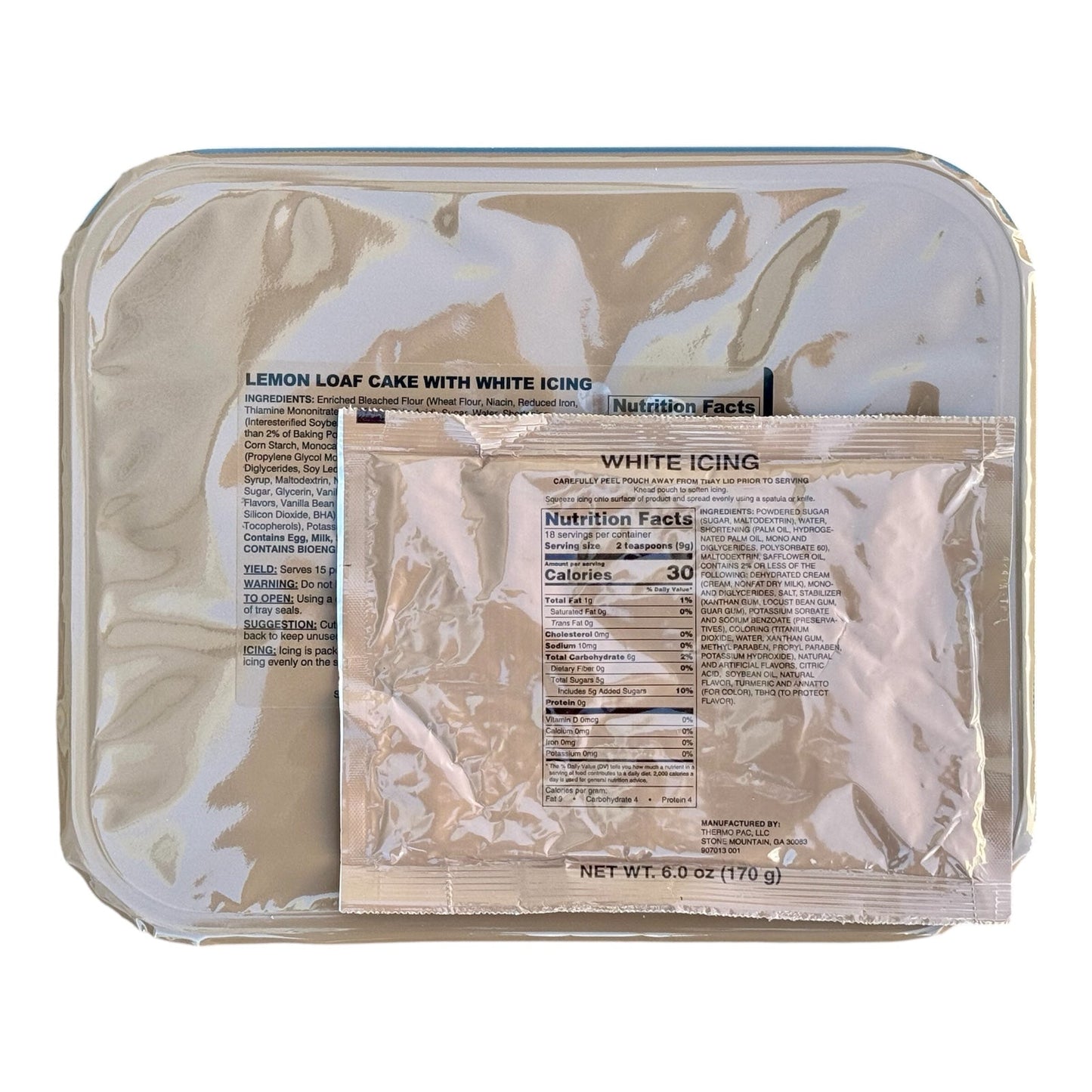 Military MRE Tray Pack, Lemon Loaf with White Icing, Ready to Eat