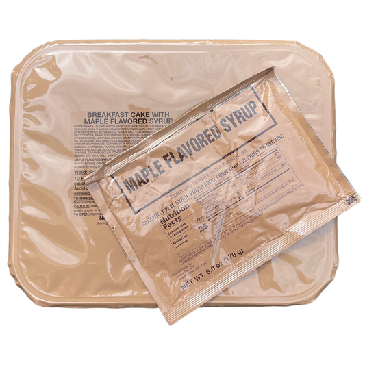 Military MRE Tray Pack, Breakfast Cake with Maple Syrup, Ready to Eat